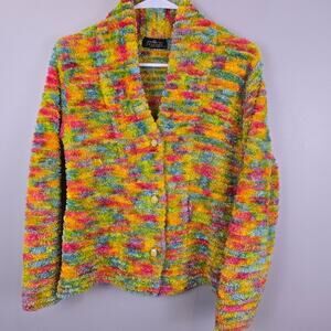 DOPAMINE SPARKLE STRIPED EPISODE Jacket LARGE Chunky Knit Button Stretch RETRO